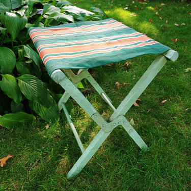 Wood and Canvas Folding Camping Stool 