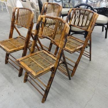 Set of 4 Folding Burnt Bamboo Chairs