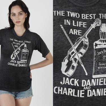 Charlie Daniels Band T Shirt / The Two Best Things In Life / Vintage 80s Outlaw Country Music Tee / Jack Whiskey Single Stitch T Shirt 