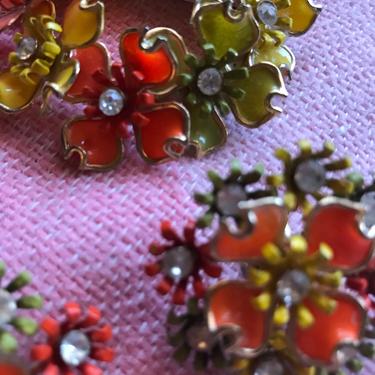 60’s mod flower power Enamel brooch &amp; earrings set~ spring time~ 1960’s retro cheery 