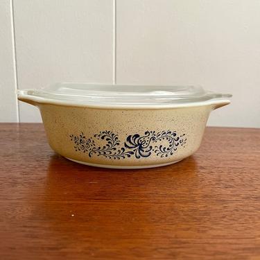 Vintage Pyrex Brown and Blue Homestead Casserole Dish with Lid, 471- B, 500mL, MCM Retro Kitchen 