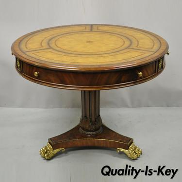 Maitland Smith French Empire Regency Leather Top Brass Paw Feet Center Table