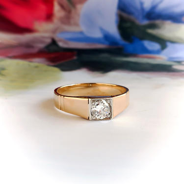 Vintage Unisex .37ct Diamond Solitaire Wedding Stacking Ring 14K 