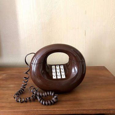 Vintage 1970s Sculptura Donut Phone Round Mod Brown Western Electric Mid Century Telephone WORKS 