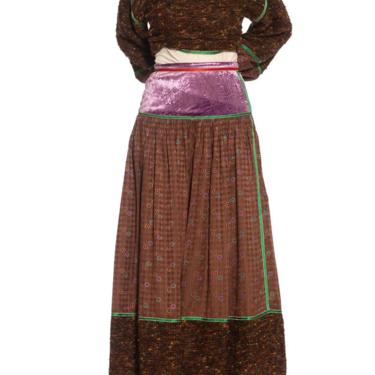 1980S Geoffrey Beene Brown  Purple Silk Wool Mixed Media Oversized Top Skirt Ensemble 