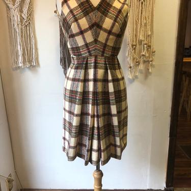 Vintage 1950s 1960s Plaid Pleated Checked Jumper Skirt Dress Uniform Size XS Keepers Vintage 
