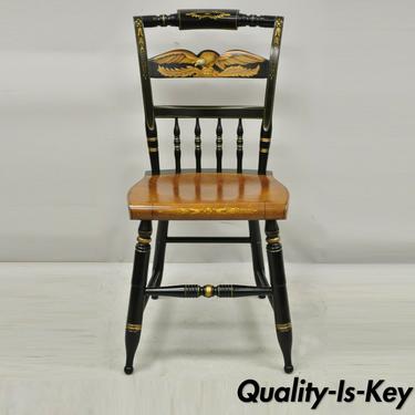 Vintage L. Hitchcock Eagle Paint Decorated Stenciled Black Maple Side Chair