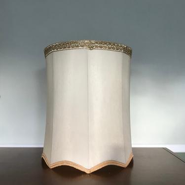 Vintage Tall Drum Barrel  Lampshade with Gold Trim 