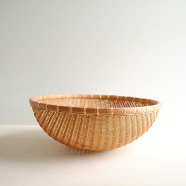 Vintage Basket Bowl, Woven Bamboo Basket, Chinese Basket 