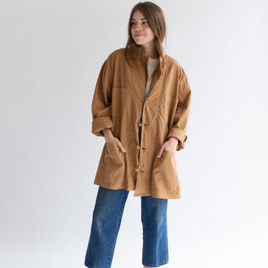 Vintage Almond Brown Overdye Knot Chore Coat | Brown Chore Trench Jacket | 