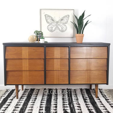 Midcentury Boho Rainbow Modern 4 Louvered Angled Drawer Dresser By Ward Furniture Baby Changing Station Bedroom Neutral Nusery 