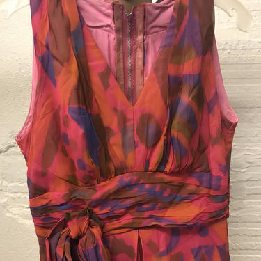 Chiffon Jumpsuit Party Dress 1960s Jump suit Palazzo Pants Psychedelic Print Fabric Hostess Dress 
