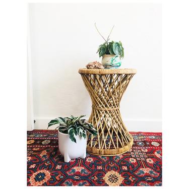 Vintage Wicker Hourglass Plant Stand Stool 