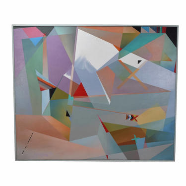 Huge 1980’s Geometric Abstract Oil Painting Dina Herrmann New York Artist 