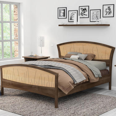 Solid Wood Bed Frame Queen, King & California King – Handmade Walnut and Curly Maple Bed Frame and Headboard and Footboard FREE US Shipping 