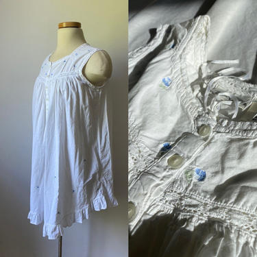 Blue Flower Embroidered Cotton Dress 