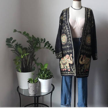 Vintage Embroidered Ethnic Bohemian Kimono Jacket| Bohemian Festival Handmade Jacket Coat| Vintage Duster Cardigan 