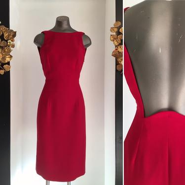 1990s cocktail dress, vintage 90s dress, backless red dress, size small, hourglass dress, holiday dress, New Year’s Eve dress, 26 waist 