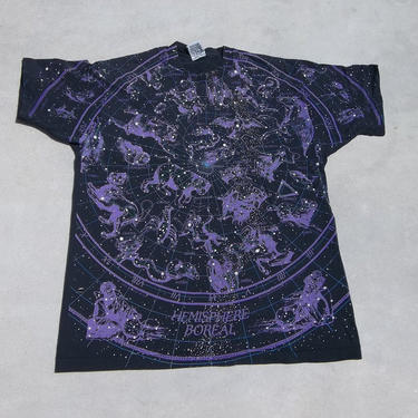Vintage T-Shirt Liquid Blue Constellations  Purple Faded Black XL 1990S Collectors 
