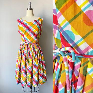 1950s Dress Cotton Colorful Full Skirt S 