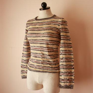 70s Space Dyed Striped Crewneck Sweater with Cinchable Waist Bobbie Brooks Size S / M 