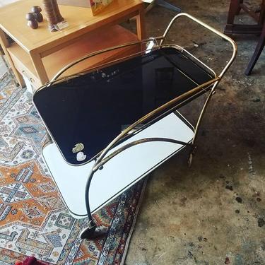 Art Deco Brass and Glass Bar Cart. 
