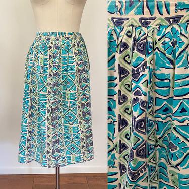 Vintage 1950s Cotton Skirt 50s Novelty Print Tiki Size Large 