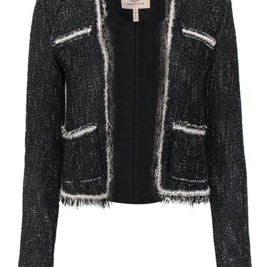Rebecca Taylor - Black & Cream Fringed Tweed Jacket w/ Chain Trim Sz 0