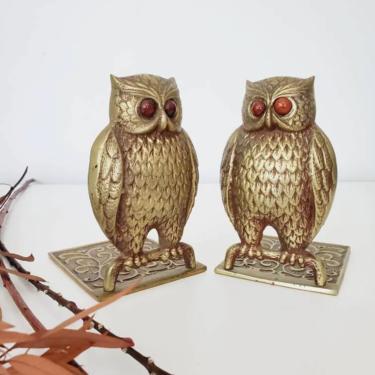 Vintage Brass Owl Bookend Set 