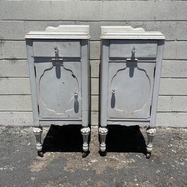 Pair of Nightstands Victorian French Provincial Empire Antique Shabby Chic Finish Storage Bedside Tables Country Bedroom CUSTOM PAINT AVAIL 