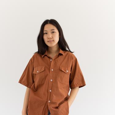 Vintage Overdye Carrot Orange Short Sleeve Shirt | Flap Pocket Simple Blouse | Cotton Work Shirt | S M 