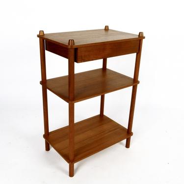 Three Tiered Teak Table With Drawer
