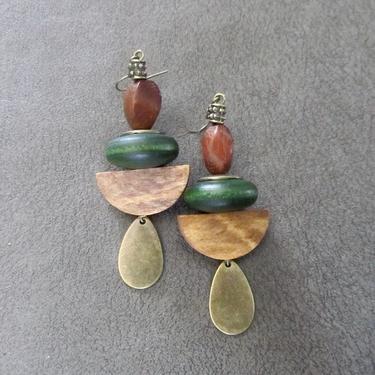 Wooden earrings, Afrocentric earrings, African earrings, bold earrings, statement earrings, geometric earrings, rustic bronze earring chunky 