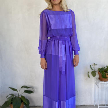 1970s Vintage Miss Elliette Silky Violet Gown - Small - Medium 