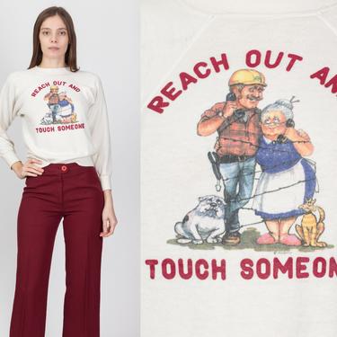 70s 80s &quot;Reach Out And Touch Someone&quot; Sweatshirt - Extra Small | Vintage Bell AT&T Telephone Slogan Commercial Jingle Graphic Pullover 