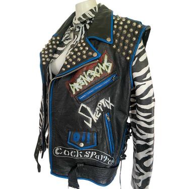 90s Y2K leather jacket studded vest xl punk rock band jacket, festival jacket unisex mens leather jacket women’s leather coat vest xl 