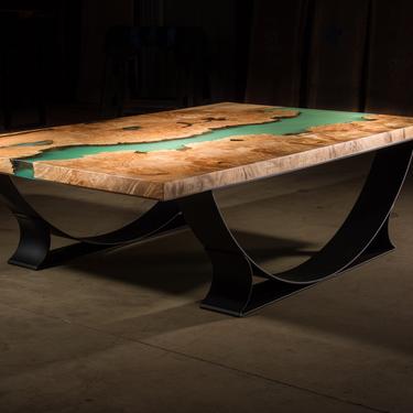 Blue Water Resin &amp; Burled Maple Coffee Table 