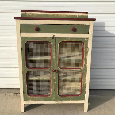 Antique Pie Safe Cabinet Hoosier Accent Table Vintage Storage Wood Farmhouse Rustic Primitive Sideboard Accent Shabby Chic Chicken Wire 