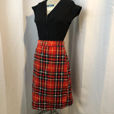 1970s plaid wrap skirt Wide Wale Corduroy red M 