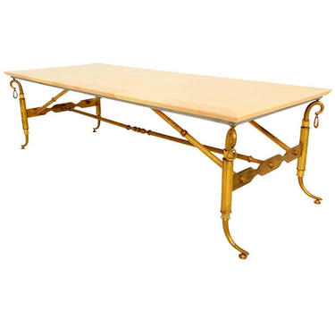 Arturo Pani Parchment and Brass Coffee Table Hollywood Regency 