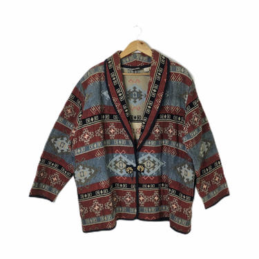 Vintage Woven Red Plus Size Southwestern Aztec Tapestry Jacket, Size 18/20 
