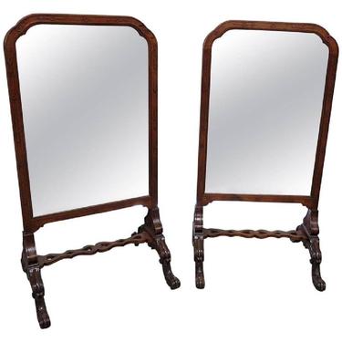 English Carved Walnut Standing Standing Mirrors (pair)