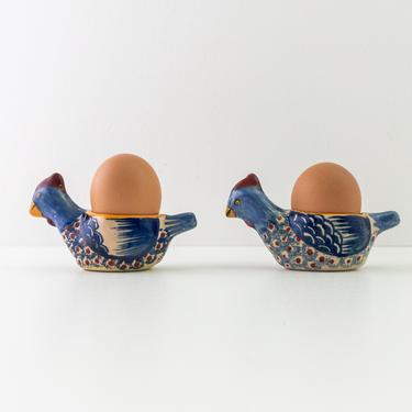 Pair of Henriot Quimper Rooster Egg Cups, Set of 2 Quimper Pottery Egg Cups, Country Farmhouse, Collectible Tin Glazed French Pottery 