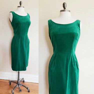 1950s Green Velvet Party Dress Sleeveless / 50s Wiggle Dress Cocktail Evening Bombshell / S/ Ava 