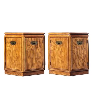 Pair of Drexel Passage Campaign Style Hexagonal Side Tables 