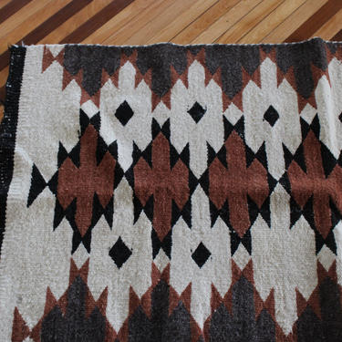 Vintage Southwestern Ivory & Brown Patterned Tapestry Rug 