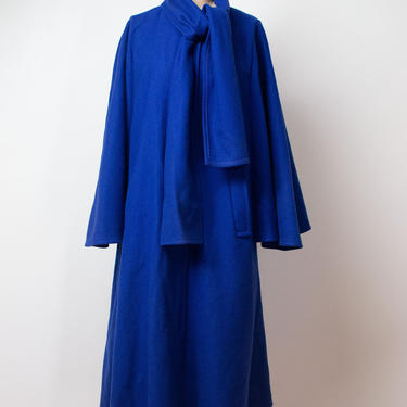 1980s Cobalt Blue Wool Coat / 80s Blanket Wool Cloak 