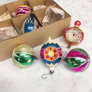 Vintage Glass Ornaments Retro 1950s Kurt S. Adler + Handpainted + Set of 6 + Assorted + Trimmings + MCM + Christmas Tree and Holiday Decor 