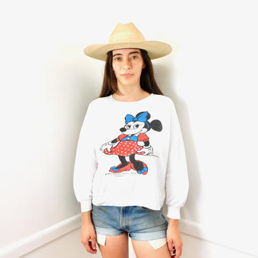 Minnie Mouse Sweatshirt // vintage 60s tee t-shirt boho cotton t shirt dress sweater blouse white 70s Walt Disney white // O/S by FenixVintage