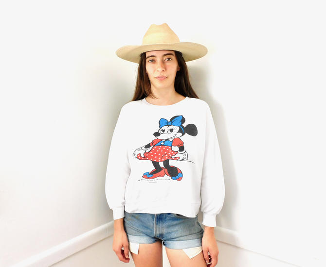 Minnie Mouse Sweatshirt // vintage 60s tee t-shirt boho cotton t shirt dress sweater blouse white 70s Walt Disney white // O/S 